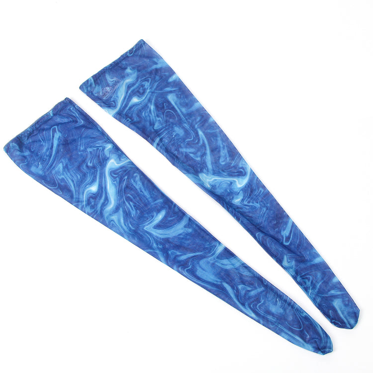 Ensemble Lingerie Bleu Marbré - Soutien-Gorge, Porte-Jarretelles et Bas Assortis