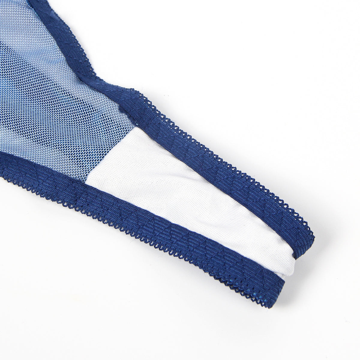 Ensemble Lingerie Bleu Marbré - Soutien-Gorge, Porte-Jarretelles et Bas Assortis