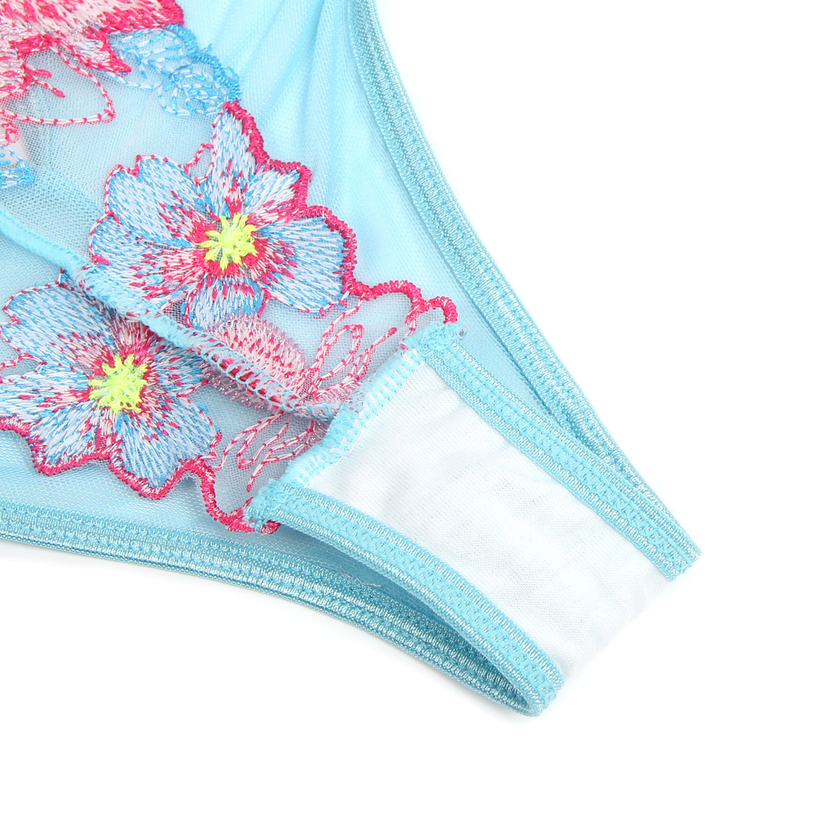 Ensemble Lingerie Dentelle Fleurie - Soutien-Gorge, Porte-Jarretelles et String