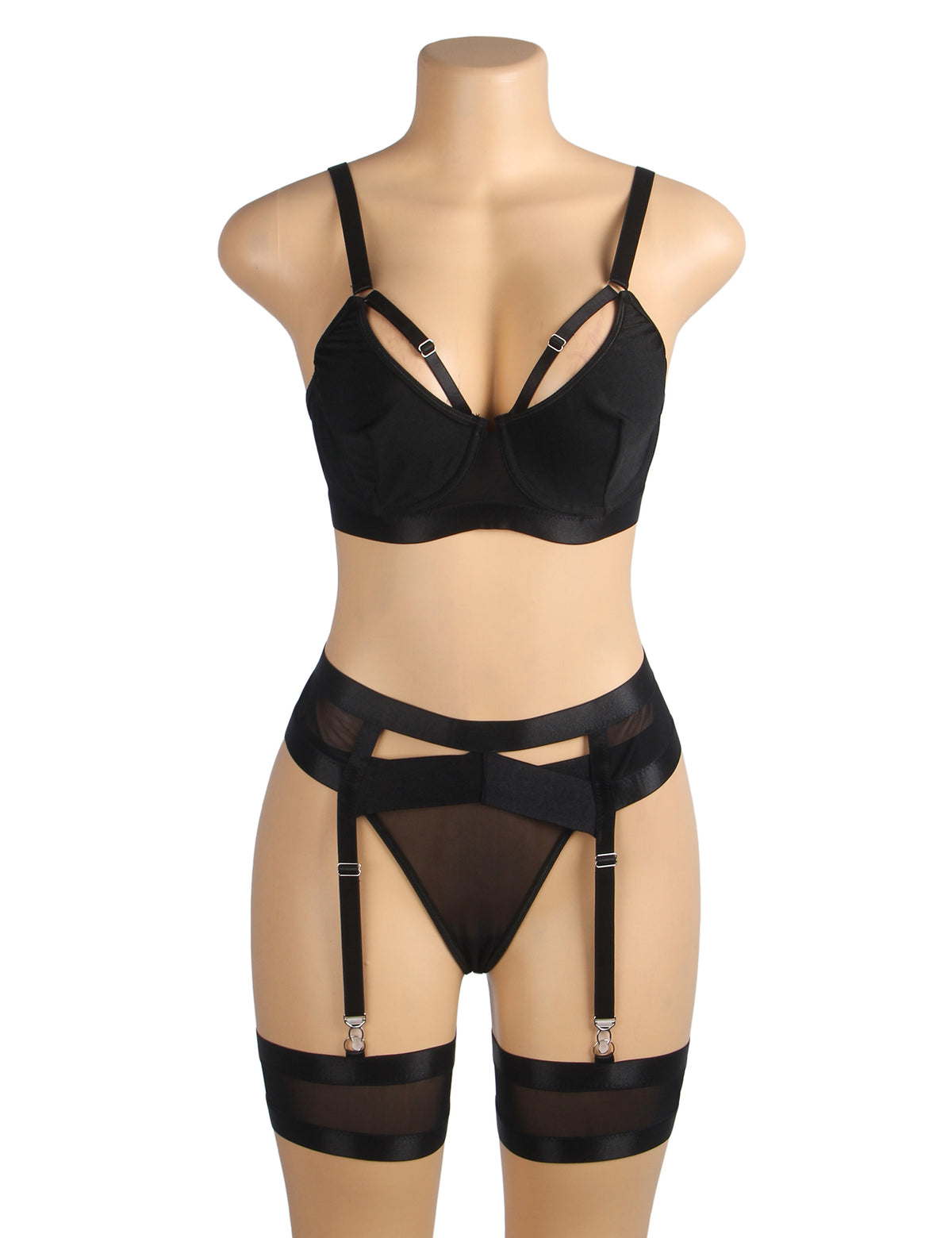 Ensemble Lingerie Noir Intense - Soutien-Gorge, Porte-Jarretelles et Culotte