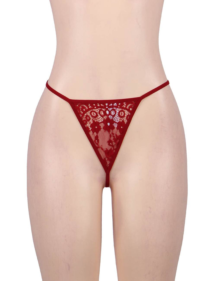Nuisette de nuit longue à col en V rouge transparent sexy avec string