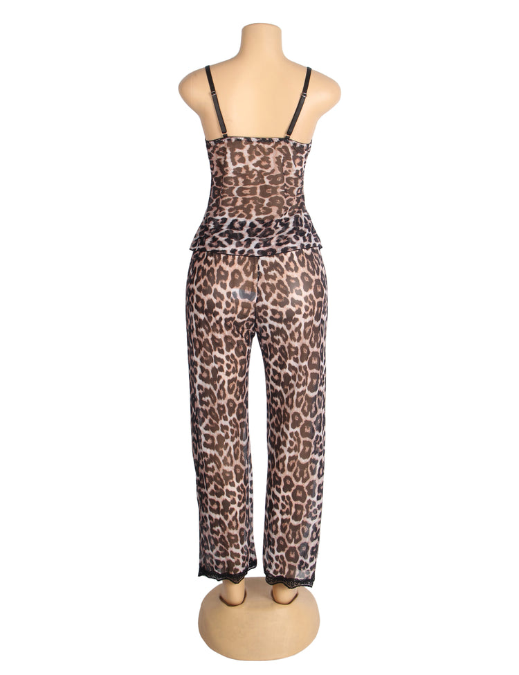 Ensemble de pyjama à bretelles en dentelle léopard sexy