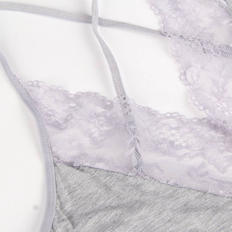 Nuisette Gris avec Dentelle Délicate