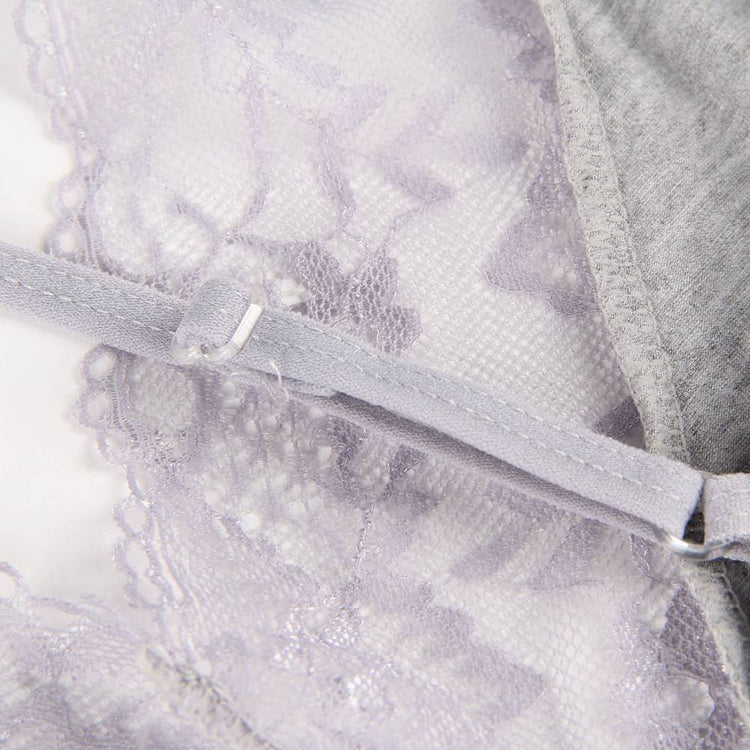 Nuisette Gris avec Dentelle Délicate