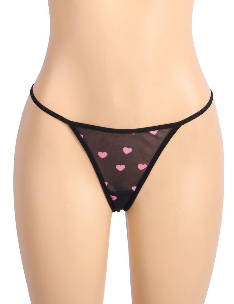 Nuisette Noire Glamour à Motifs Cœurs Roses