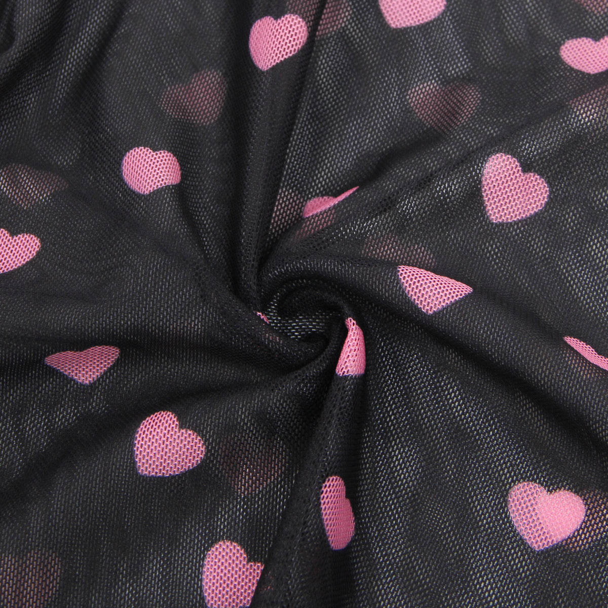 Nuisette Noire Glamour à Motifs Cœurs Roses