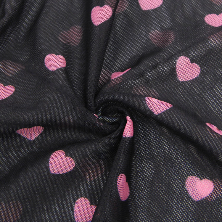 Nuisette Noire Glamour à Motifs Cœurs Roses