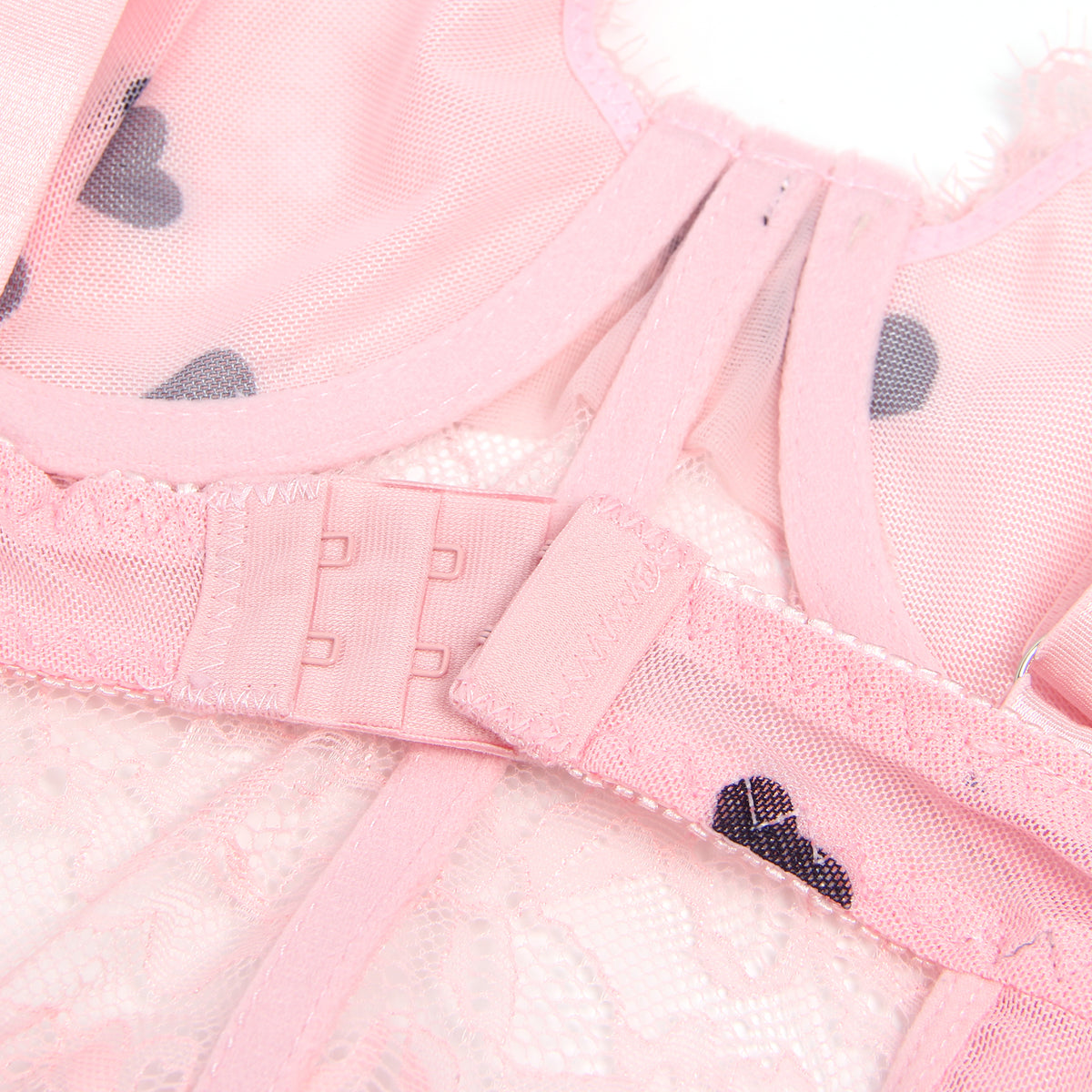 Nuisette Rose Romantique à Motifs Cœurs