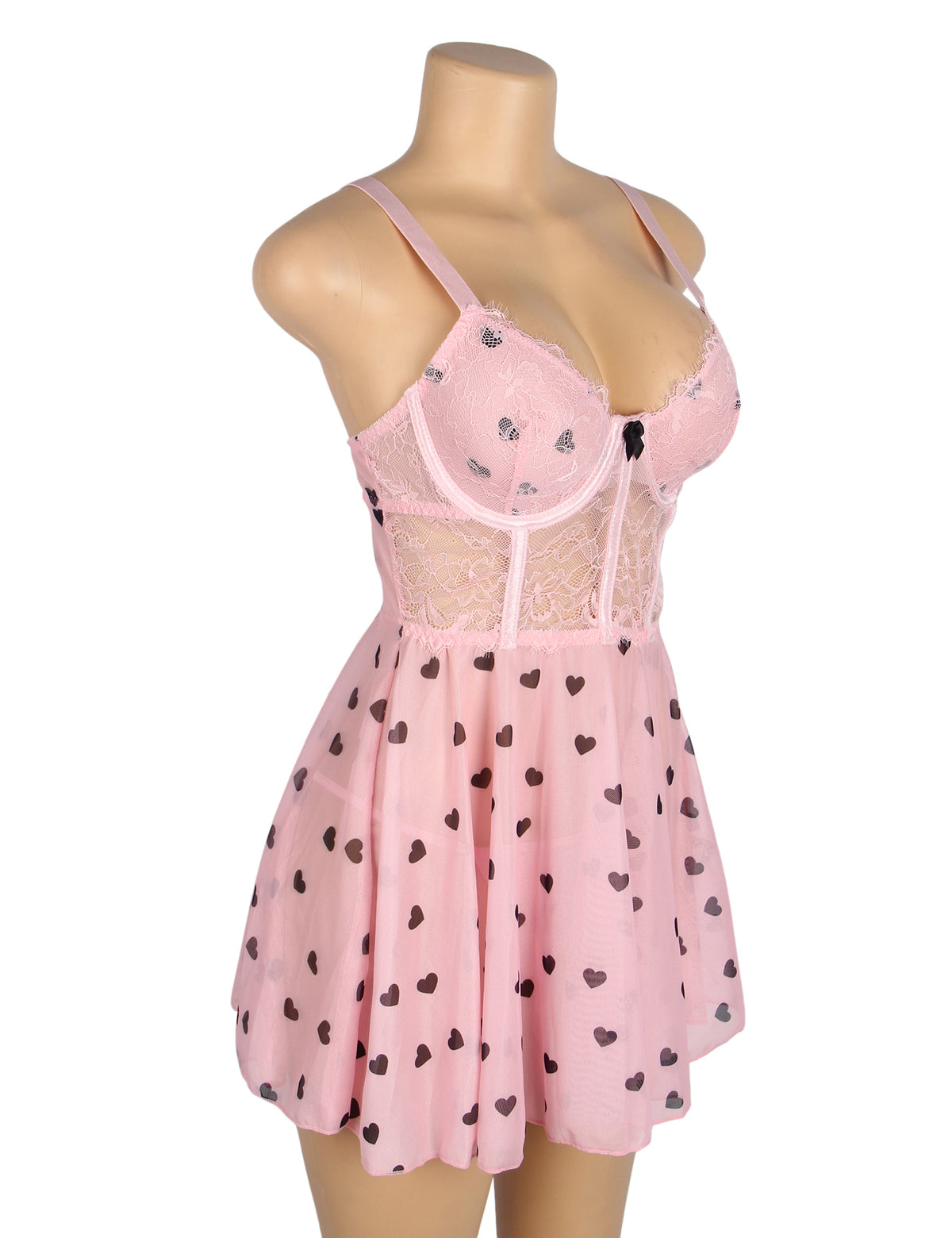 Nuisette Rose Romantique à Motifs Cœurs