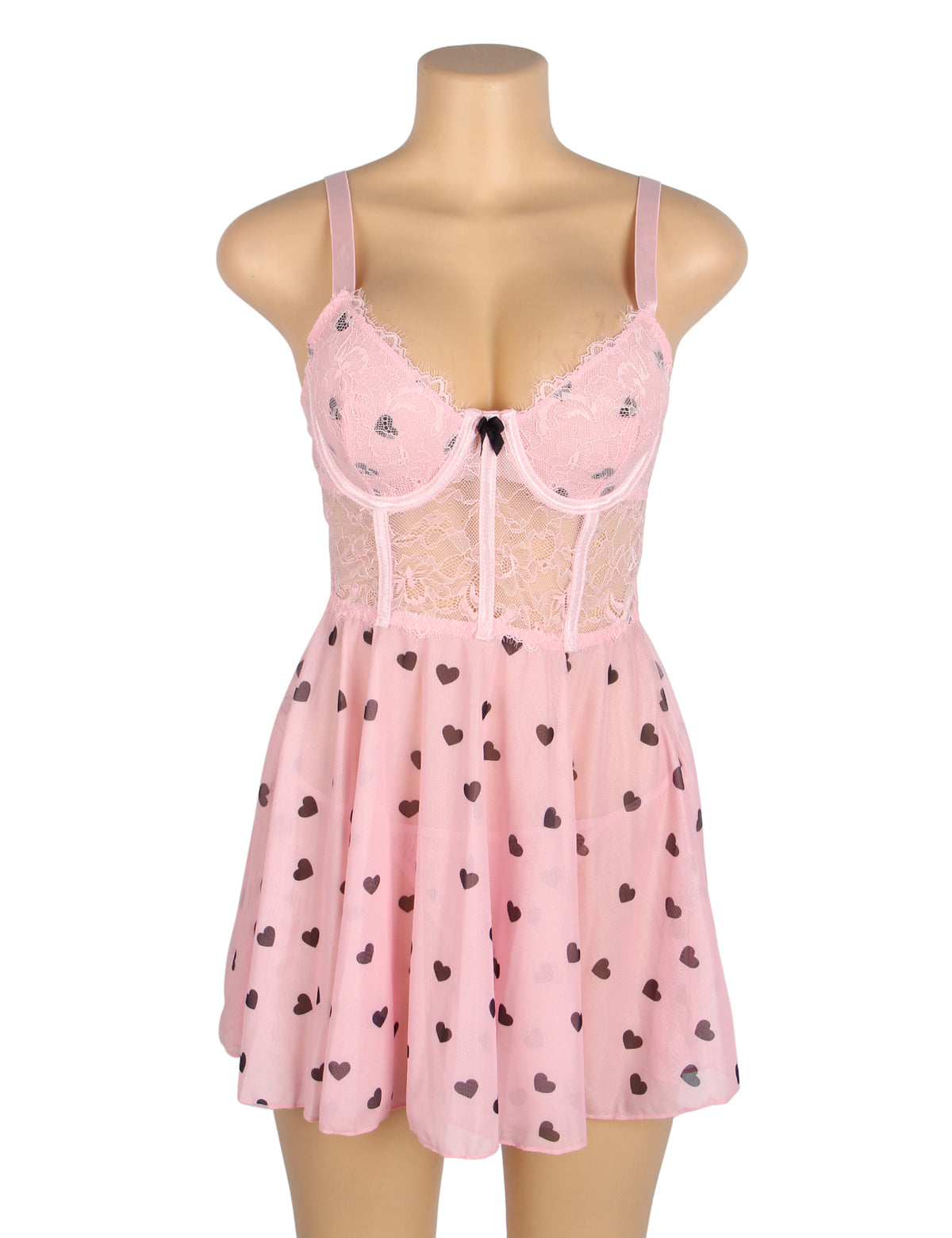 Nuisette Rose Romantique à Motifs Cœurs