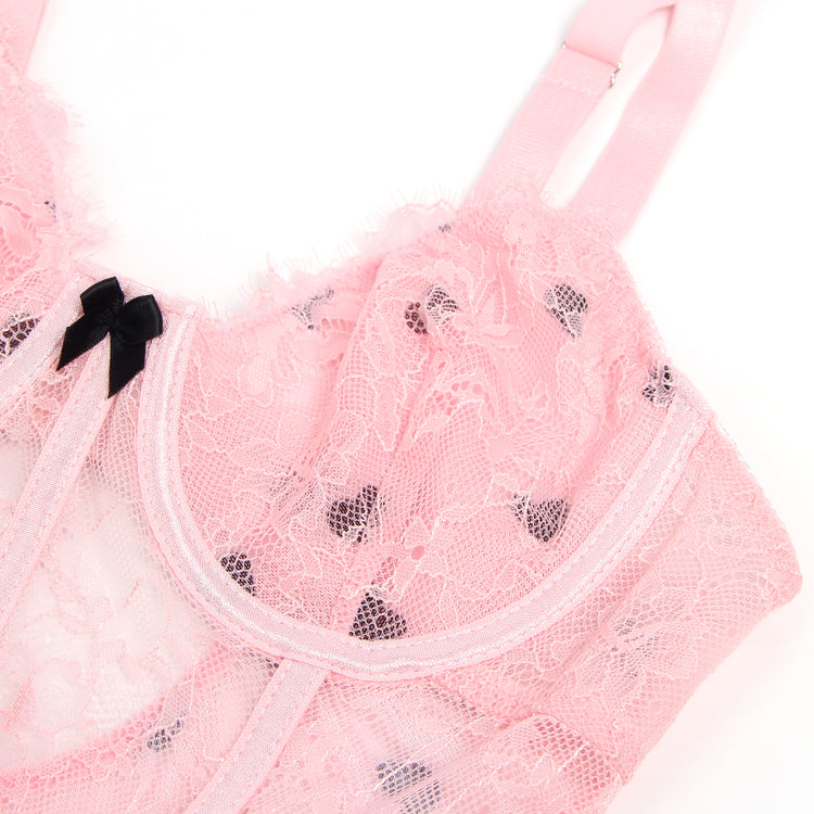Nuisette Rose Romantique à Motifs Cœurs