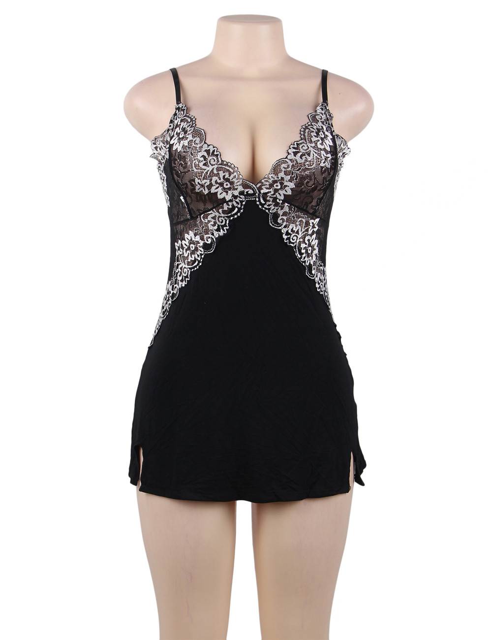 Nuisette Satinée Noire avec Broderie Élégante