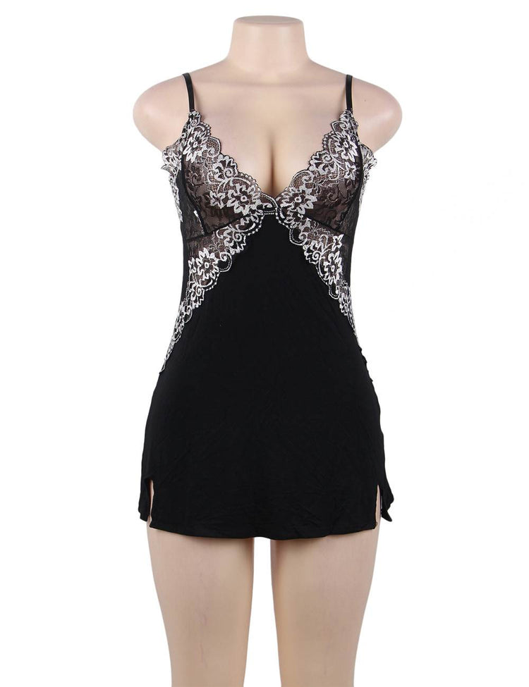 Nuisette Satinée Noire avec Broderie Élégante
