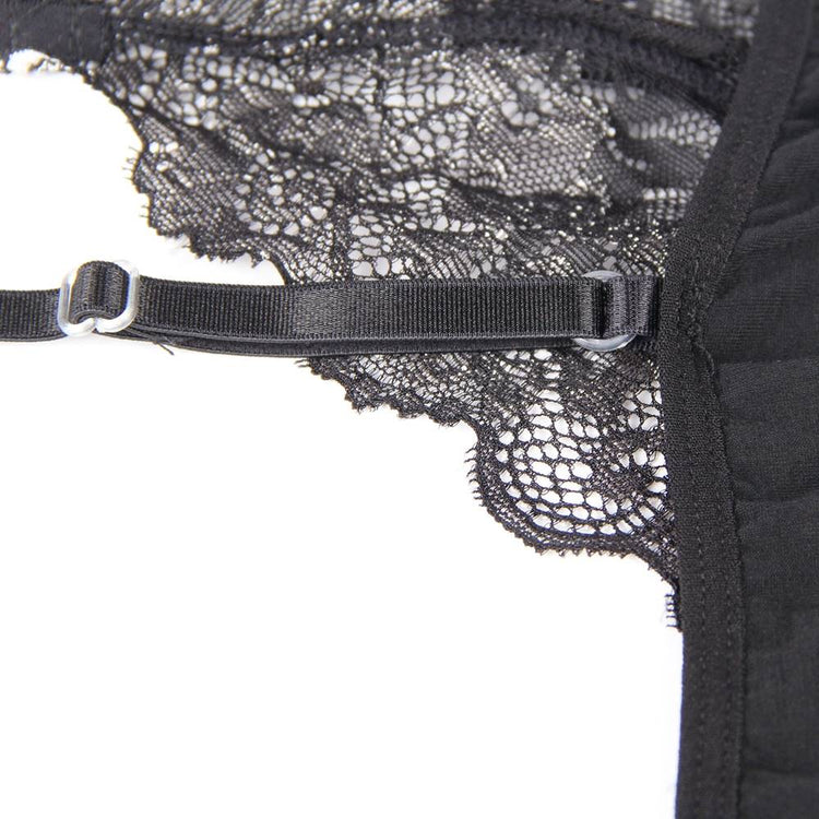 Nuisette Satinée Noire avec Broderie Élégante