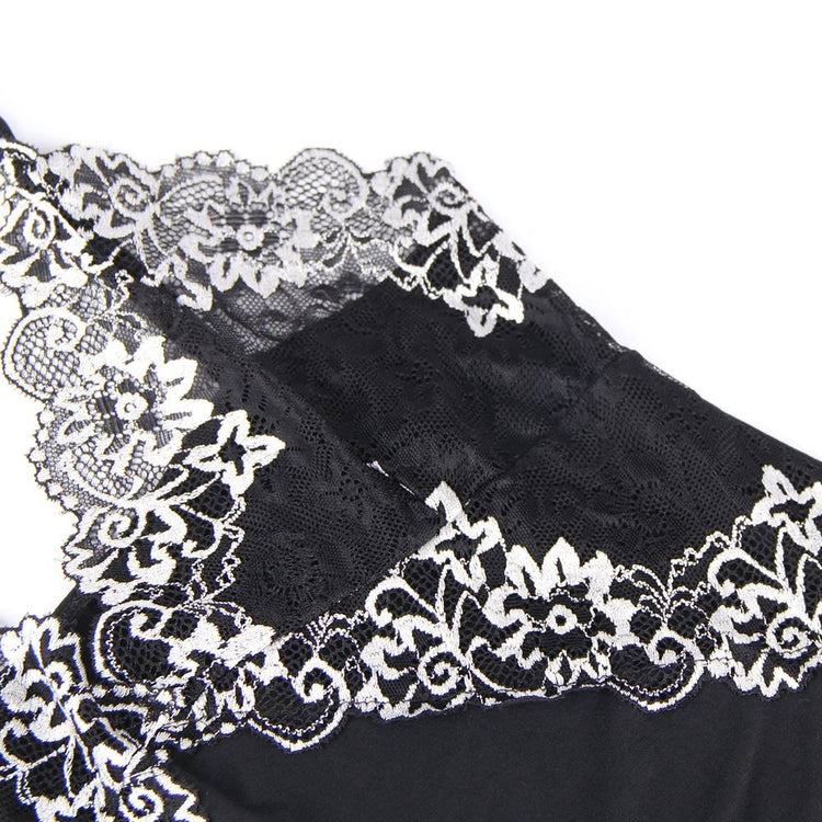 Nuisette Satinée Noire avec Broderie Élégante