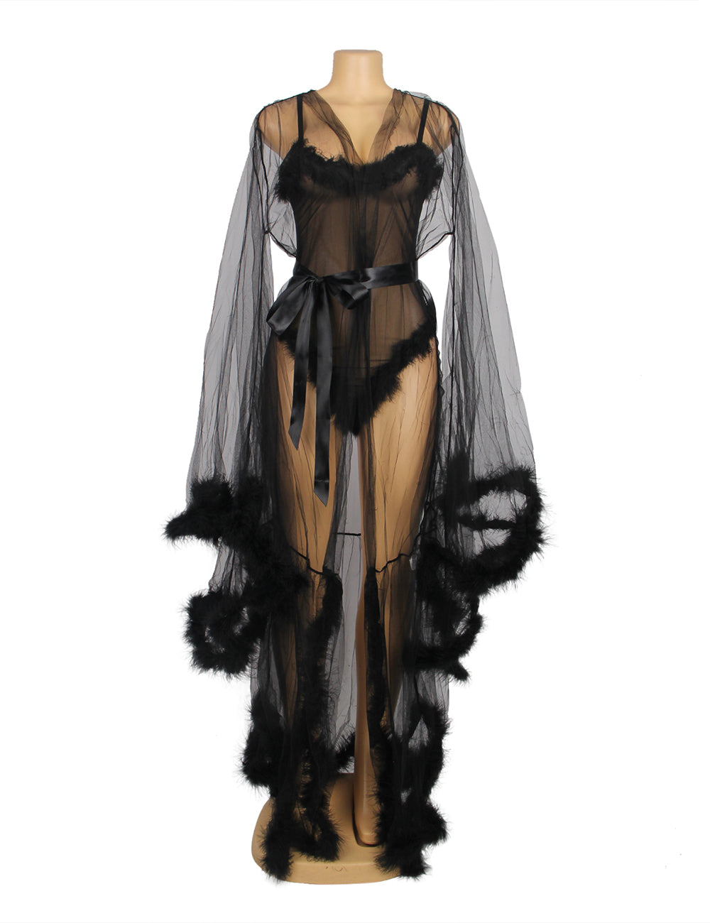 Nuisettes Noires en Fourrure à Manches Longues et Lingerie Teddy