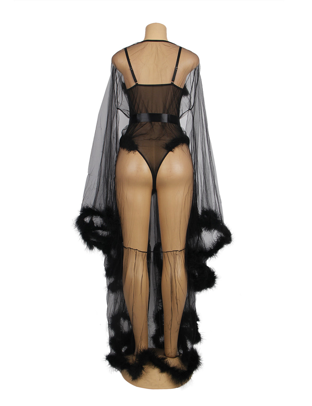 Nuisettes Noires en Fourrure à Manches Longues et Lingerie Teddy