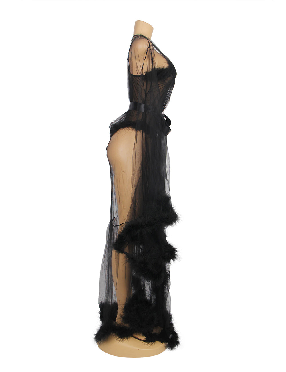 Nuisettes Noires en Fourrure à Manches Longues et Lingerie Teddy