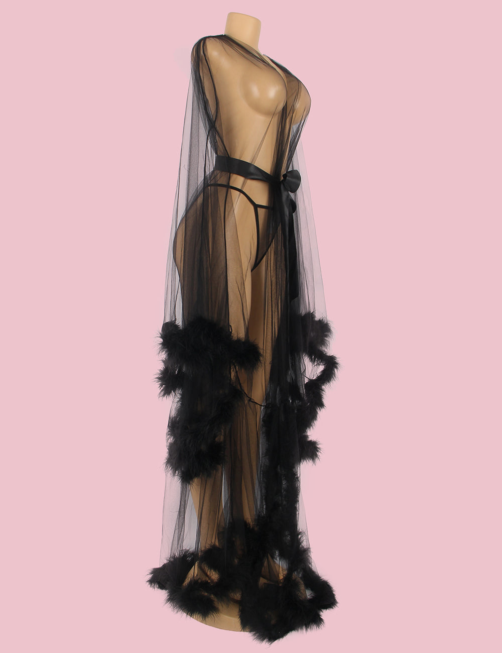 Nuisettes Noires en Fourrure à Manches Longues et Lingerie Teddy