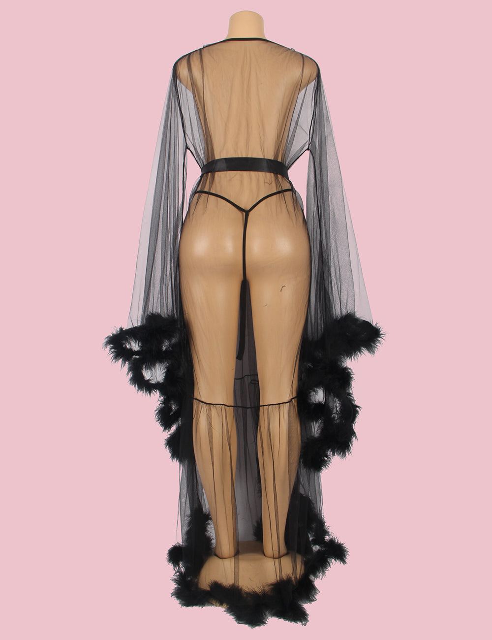 Nuisettes Noires en Fourrure à Manches Longues et Lingerie Teddy
