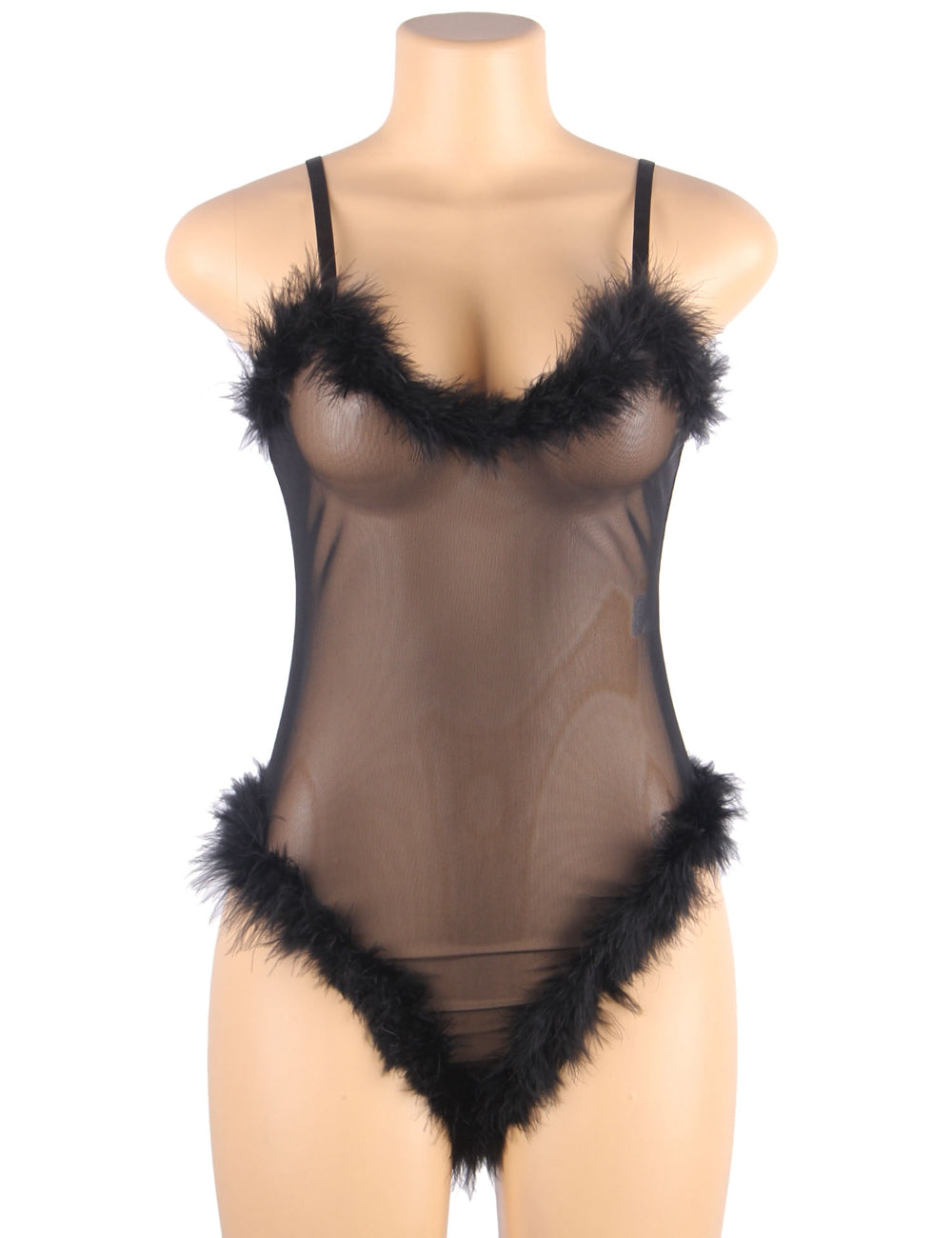Nuisettes Noires en Fourrure à Manches Longues et Lingerie Teddy
