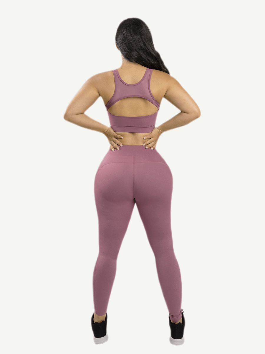 Legging de yoga Rose en gros avec détails en tulle transparent