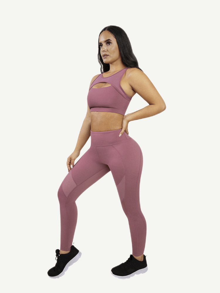 Legging de yoga Rose en gros avec détails en tulle transparent