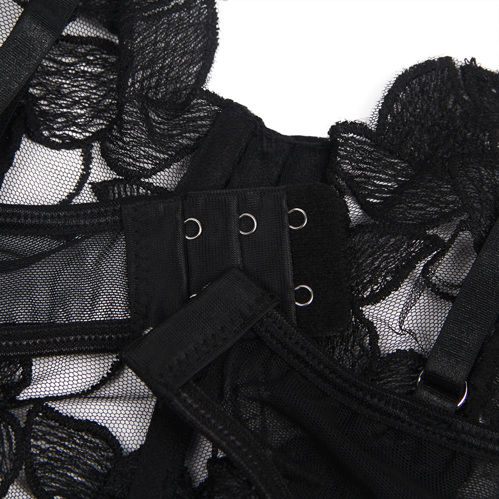 Soutien-Gorge en Dentelle Transparente avec Motifs Floraux