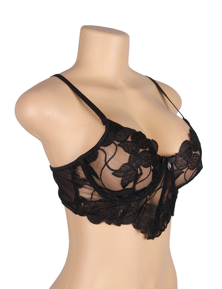 Soutien-Gorge en Dentelle Transparente avec Motifs Floraux