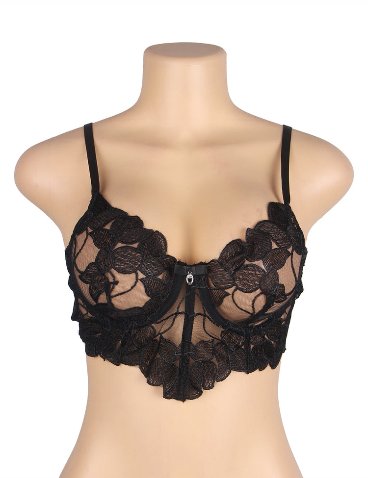 Soutien-Gorge en Dentelle Transparente avec Motifs Floraux