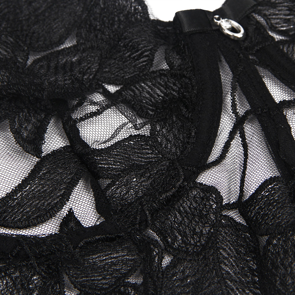 Soutien-Gorge en Dentelle Transparente avec Motifs Floraux