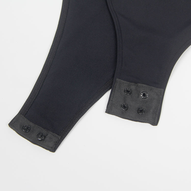 Body noir-manches longues ouvertures epaules chainettes glamour